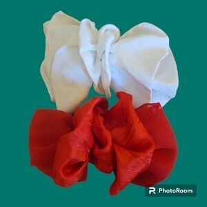 HANDMADE Red and White Coquette Hair Bow Barrettes